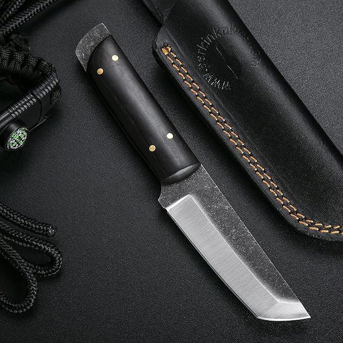 Perkin Handmade Fixed Blade Hunting Knives with Sheath-Full Tang Bushcraft Fixed-Blade Tanto Knives for Outdoor, Camping, Survival Tactical, Fighting, Hiking, Skinning, Hunter-Unisex Adults