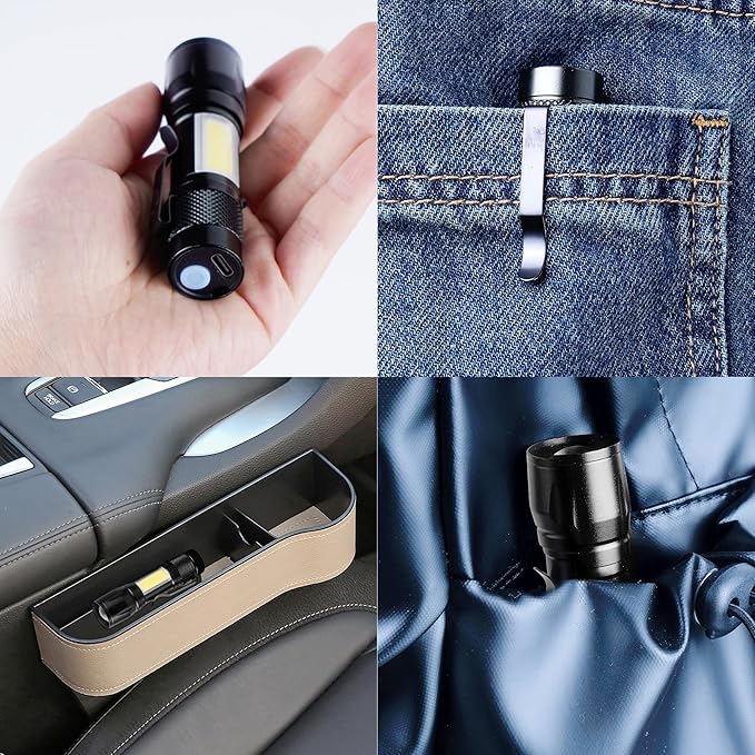 KunHe Rechargeable Flashlights USB-C mini Small LED Lantern Flashlights Bright Clip-On Light EDC Flash Light with Side COB Light for Camping Home Emergency 4 Pack