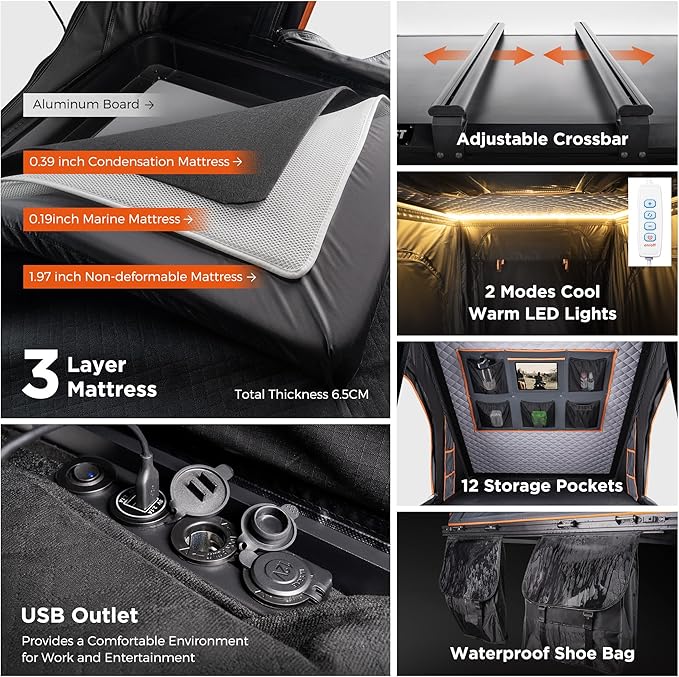 BAMACAR Naturnest Rooftop Tent Hard Shell 2-3 Person Nature Nest Roof Top Tent Hardshell For Jeep SUV Van Pickup Truck Vehicle Trailer Car Camping Hard Top Claim Shell Overland Car Roof Rack Top Tents