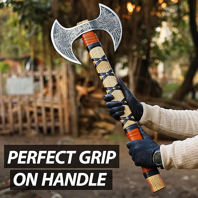SHINY CRAFTS ® Hand-Forged Viking Axe | Bearded Hatchet | Medieval Battle Tool for Camping & Survival | Unique Gift for Men, Groomsmen & Christmas (Brown-SCA-13)