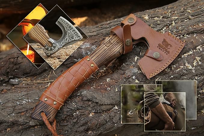 13??Inch Viking Axe- Ash Wood Handle Hatchets and Axes with Leather Wrap, Wood Splitting Axe, Camping Axe, Throwing Axes and Tomahawks - Gift for Father?™s Day, Husband(Rare Viking)