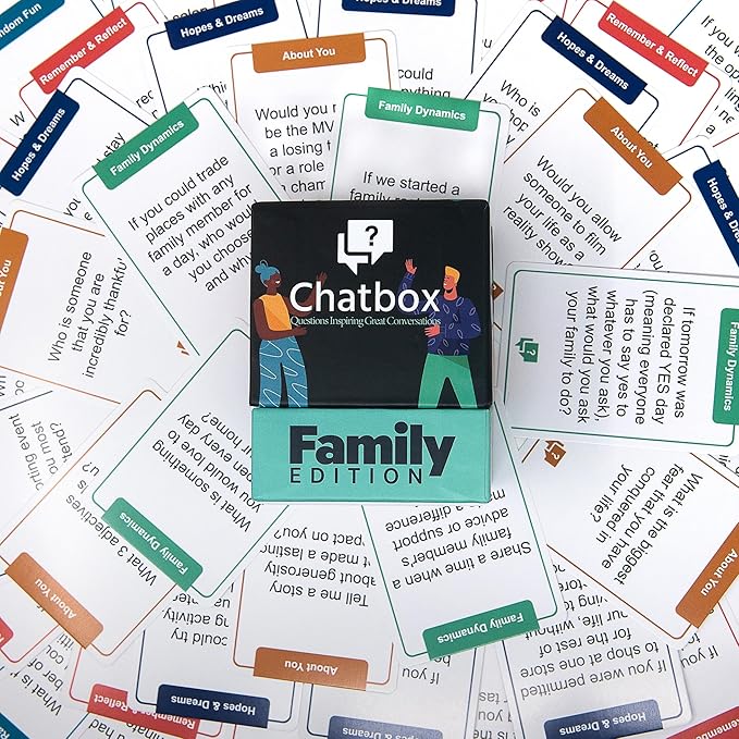 Chatbox 200 Conversation Starter Cards ??Family Games for Kids and Adults ??Fun Travel Games ??Party Card Game ??Conversation Cards ??Couples Card Game for Game Night