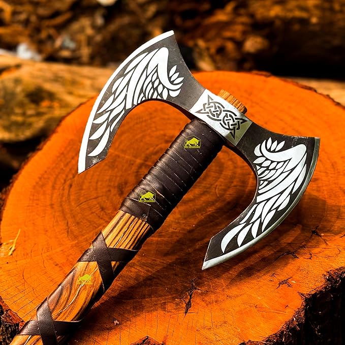 MDM-012 Custom Hand Forged Viking Axe Real Tomahawk Viking Hatchet Beared Camping Axe, 5160 HIGH Carbon Steel Blade, Throwing Set Vintage Ax Viking Gift for Him Ax