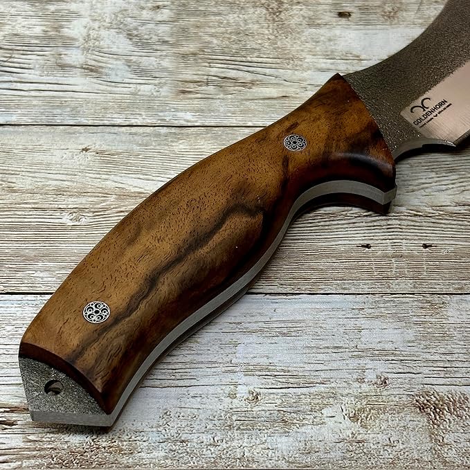 Handmade Fixed Blade Hunting Knife, N690 Blade Tactical Knife with Leather Sheath and Magnesium Fire Starter, Full Tang Tactical Knife, Survival Knife with Magnesium Fire Stick