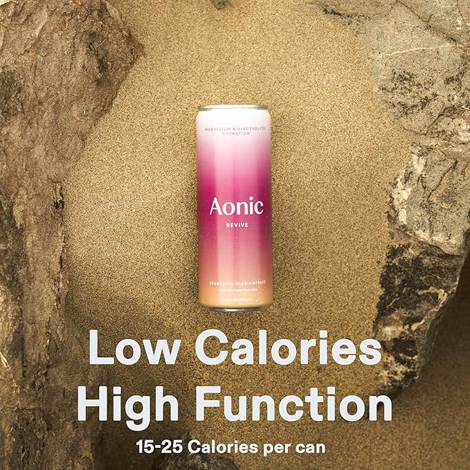 Aonic Revive Sparkling Passionfruit ??Electrolyte Hydration with Magnesium + Potassium, Delicious Taste, Real Fruit Juice, 12oz (12 Pack)