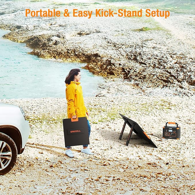 519Wh Outdoor Solar Generator with 100W Portable Solar Panel 20V, Portable Power Station 500W(Peak 1000W) Backup Battery Pack Solar Kit for RV/Van Camping Fishing Climbing Road Trip Home Emergency