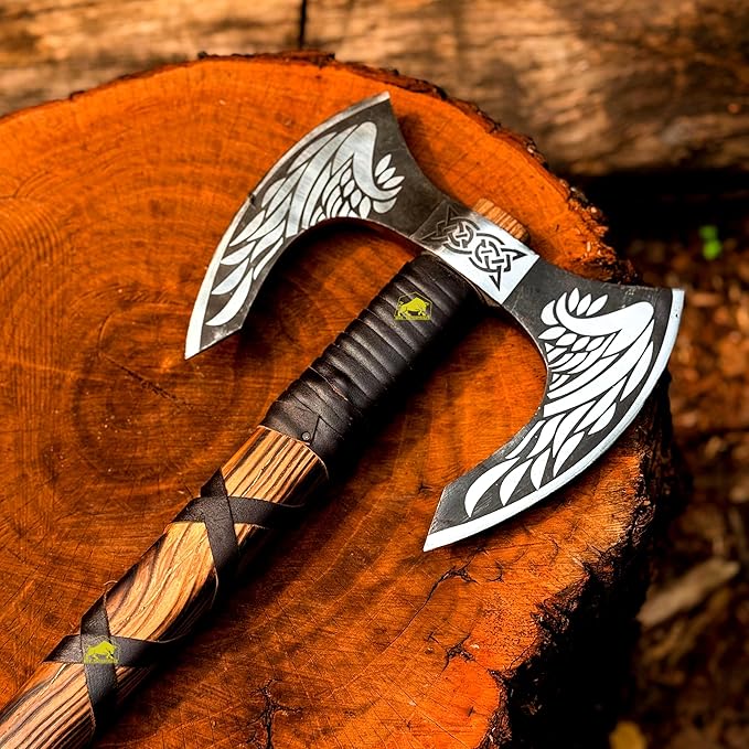 MDM-012 Custom Hand Forged Viking Axe Real Tomahawk Viking Hatchet Beared Camping Axe, 5160 HIGH Carbon Steel Blade, Throwing Set Vintage Ax Viking Gift for Him Ax