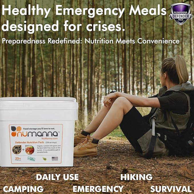 Numanna Defender Nutritive Pack Bucket 2,448 Servings | 12-Months Emergency Food Supply | GMO-Free, Non-Perishable Meals with Organic Grains & Superfoods | Easy to Prepare | Camping & Daily Use
