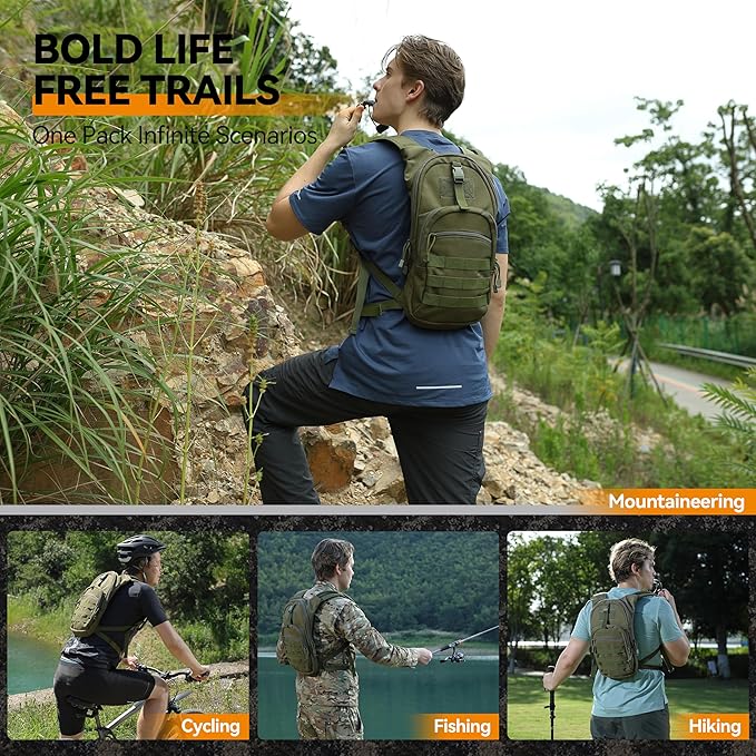 MARCHWAY Tactical Molle Hydration Pack with 2.5L TPU Water Bladder, Low-Profile Organized Military Backpack for Hiking, Cycling, Backpacking, Hunting, Running