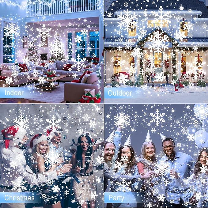 2025 Upgraded Snowflake Christmas Projector Lights Outdoor, Dual Head Snowflake Projector Lights with Waterproof Timer, Dynamic LED Snowfall Projector Light for Xmas Holiday Indoor Decorations