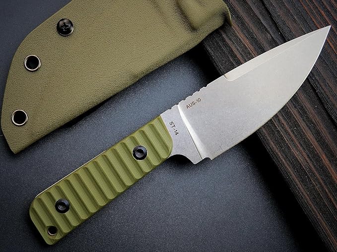 Sitivien ST14 Fixed Blade Knife AUS-10 Steel Blade G10 Handle Full Tang EDC Tool Knife for Outdoor Camping Hiking Hunting Adventure Bushcraft(Green)