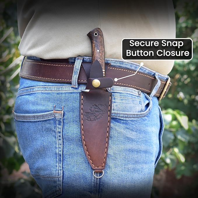 Knives Ranch Handmade 9-3/4" Hunting Knife - Full Tang Construction - Excellent Edge Retention - Rosewood Handle - Genuine Leather Sheath (3052-IRW)