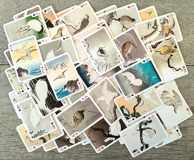 Stunning Birds Playing Cards (Poker Deck 54 Cards All Different) Vintage Antique Japanese Engraving Watercolor Illustration by Koson Ohara
