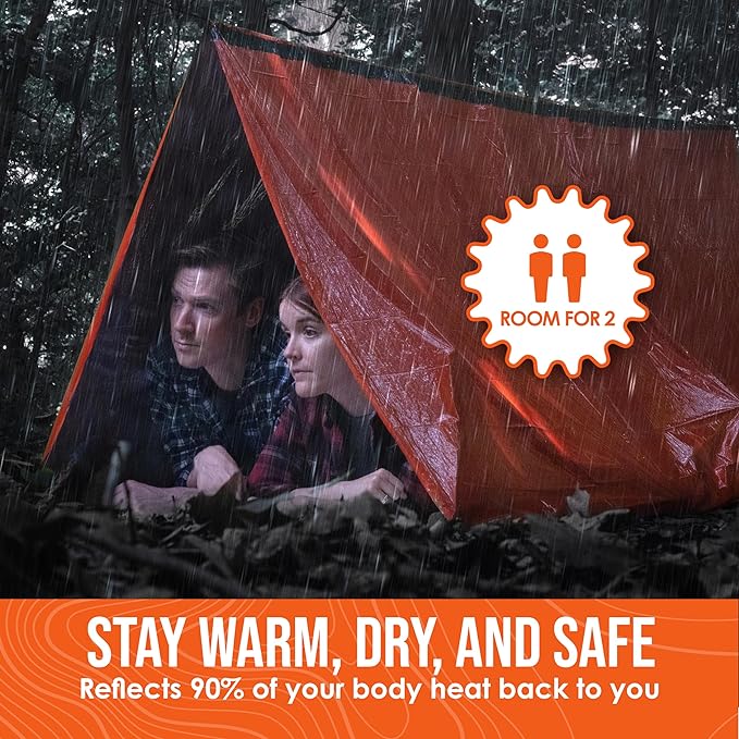 Go Time Gear Survival Life Tent ??2 Person Mylar Emergency Shelter Tube Tent + Paracord ??All-Weather Protection for Camping, Hiking, & Survival Kits ??Includes Emergency Whistle