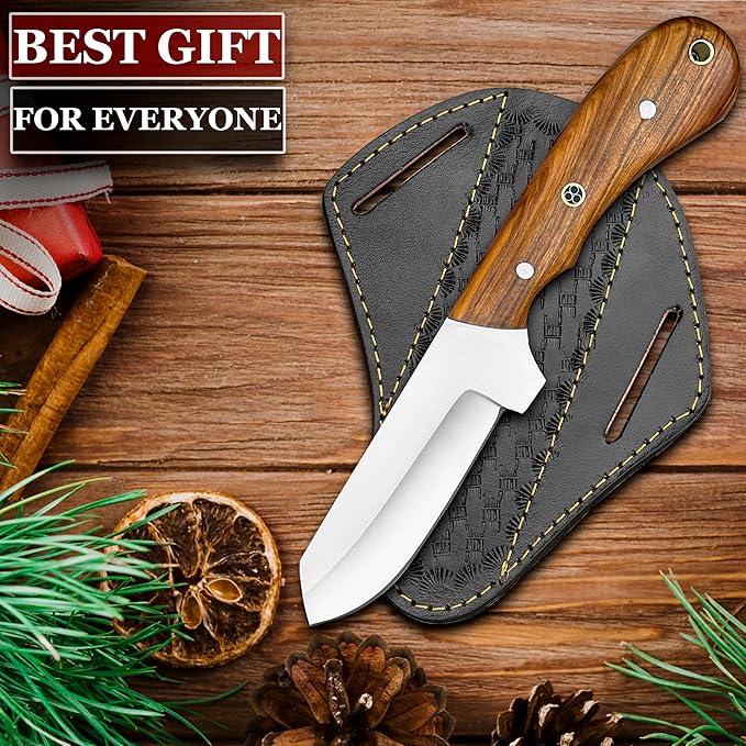Cowboy Knives with Leather Sheath - 8??Sharp Handmade Steel Bull Cutter Knife - EDC Fixed Blade Hunting Knife for Skinning, Camping, Bushcrafting and Outdoor Activities, white, brown