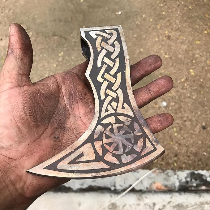 WHS201 Viking Axe Head, Custom Hand Forged Viking Axe Real Head, Tomahawk Viking Hatchet Beared Camping Axe Blade, 5160 HIGH Carbon Steel Blade, Viking Gift for Him - Christmas Gift (Smoked)