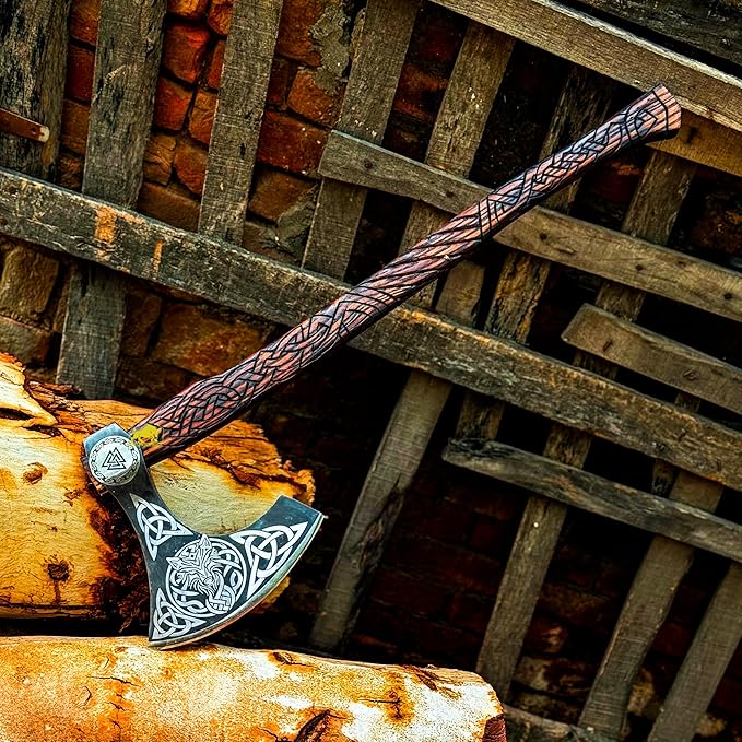 MDM-012 Custom Hand Forged Viking Axe Real Tomahawk Viking Hatchet Beared Camping Axe, 5160 HIGH Carbon Steel Blade, Throwing Set Vintage Ax Viking Gift for Him - Viking Gifts (Ragnar)