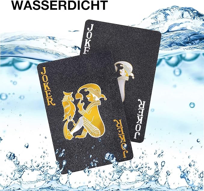 10 Packs Playing Card - 5 Black 5 Gold HD Waterproof Plastic 54 Cards Standard Index Poker of Cards for Family Party