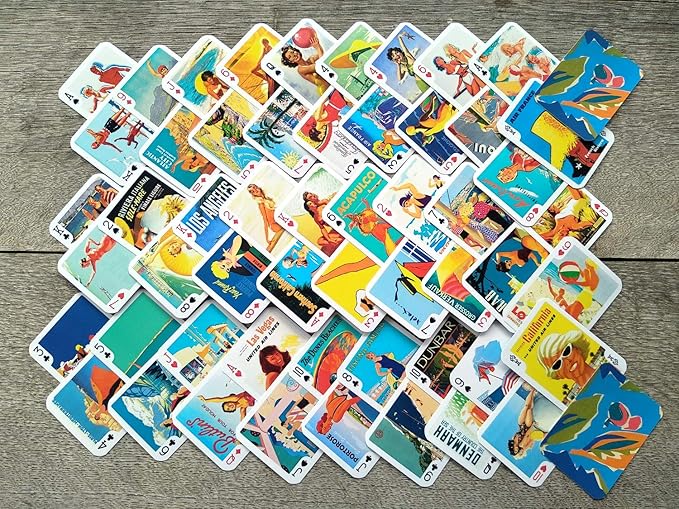 ON The Beach Travel Posters Playing Cards (Poker Deck 54 Cards All Different) Vintage Retro Classic Travel Posters Britain USA