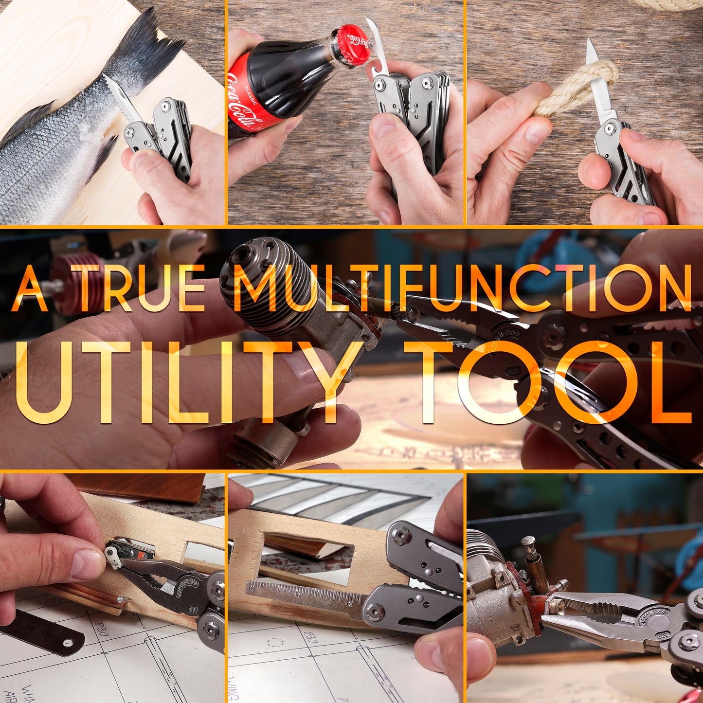 24-in-1 Multitool with Knife, Pliers & 11 Bits Sharp Stainless Steel - Multi Tool for Men - Ideal