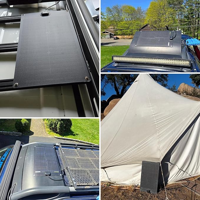 Lensunsolar 30W 12V ETFE Black Flexible Solar Panel, 23.5x13.8in, ETFE Black Thin, Slim Semi-Flexible PERC Mono High Efficiency Solar Cells 12 Volt for Battery Charge Marine RV Campers Boats Tent