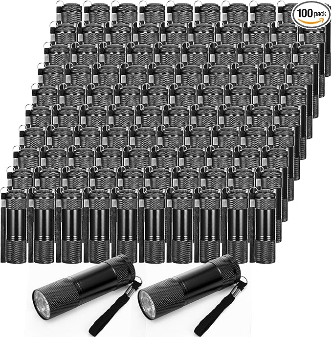 VIHOSE 100 Pcs Mini Flashlights Bulk, Bright Flashlights Set, Aluminum LED Handheld Torches for Party Favors Night Reading Camping Emergency Items Gifts Homeless, Batteries Not Included(Black)