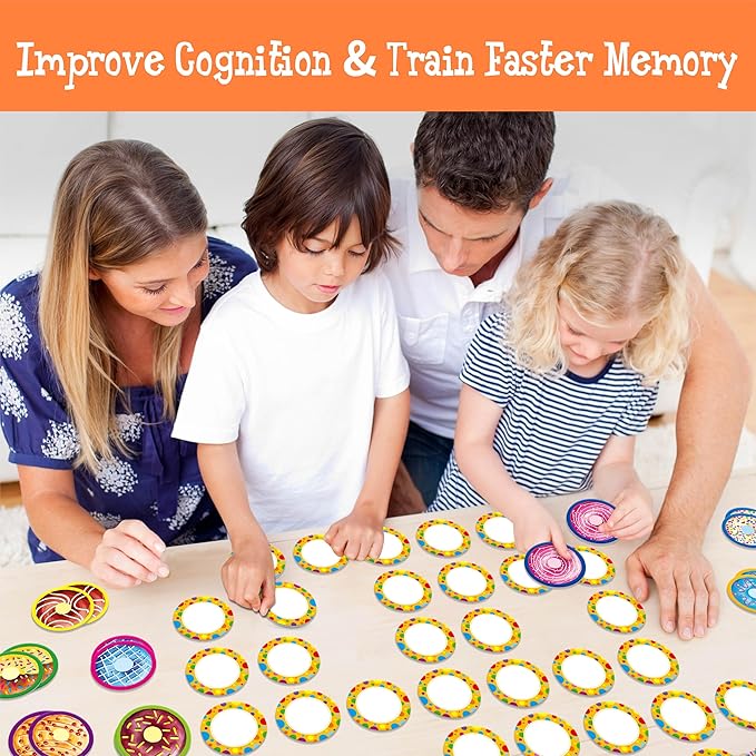 Hebayy 52 PCS Donut Matching Game, 26 Designs Dessert Cards Engaging Food Memory Game, Educational Learning Toys for Preschool 4 5 6 Years Old