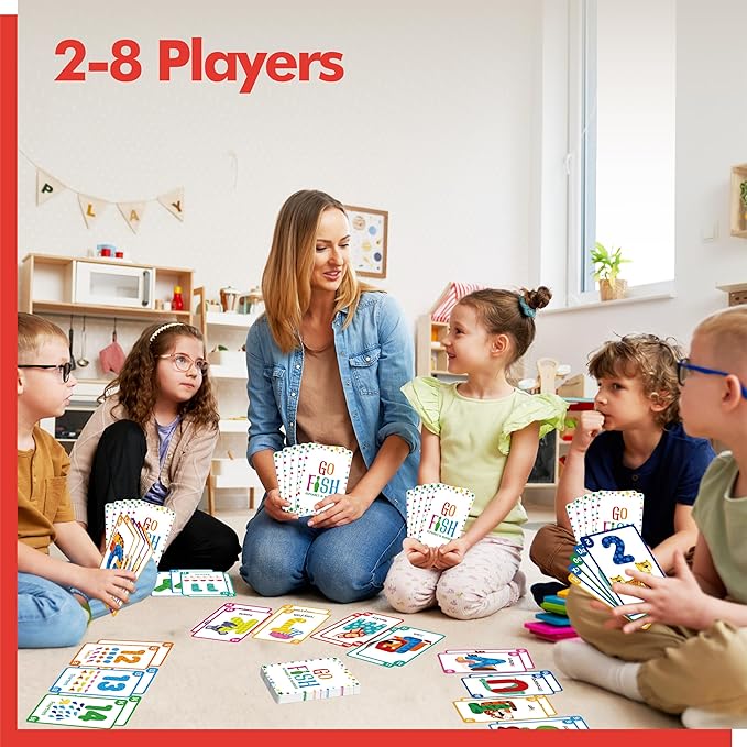 Go Fish Card Game, 80 Alphabet & Number Cards Oversize ABC 123 Memory Matching Game for Kids Learning, Party Game, Family Gathering, Game Night, Classroom Activities