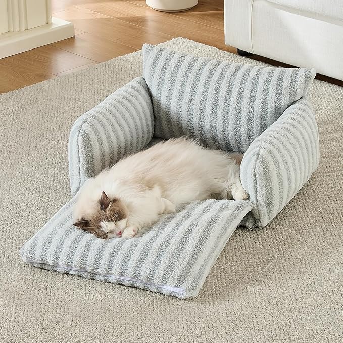 Hollypet Cat Bed Fluffy Plush Mutifuctional Double-Layer Soft Pet Couch Orthopedic Sofa Nest Beds for Small Cats and Dogs, Gray (25x20x13 inch)