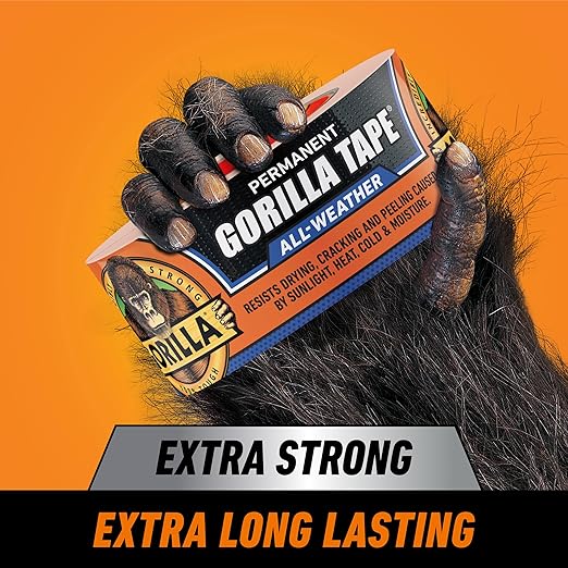 Gorilla All Weather Duct Tape, Black, 1.88" x 25 yd (Pack of 2) - UV and Temperature Resistant Waterproof Tape for Outdoor Repairs