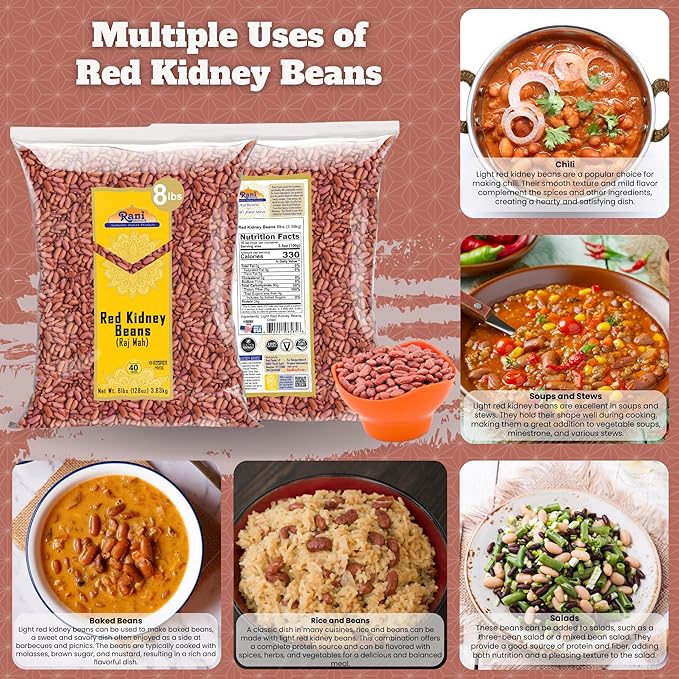 Rani Red Kidney Beans, Light 128oz (8lbs) 3.63kg Bulk ~ All Natural | Vegan | Gluten Friendly | NON-GMO | Kosher | Raj Mah