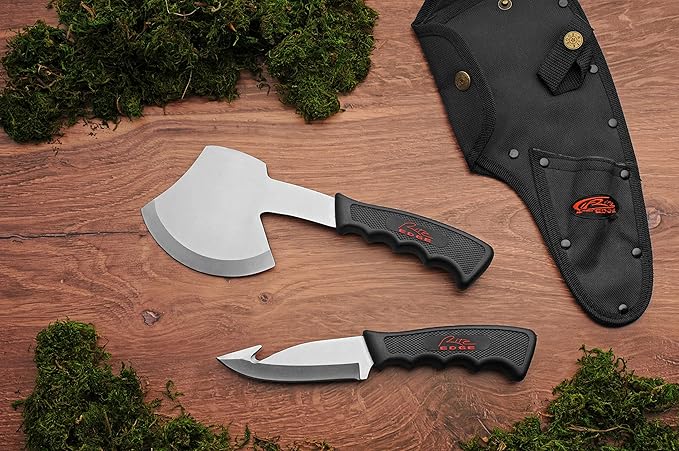 Rite Edge 2-Piece Hunting Knife and Hatchet Set ??Stainless Steel Gut Hook and Survival Axe with Nylon Sheath for Camping, Hiking, and Outdoors