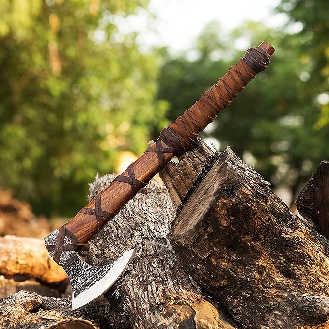 Forest Hunting | 27" and 3.5 lbs Custom Handmade Viking Axe of Ragnar Lothbrok Norsmen- Tomahawk and Forest Hatchet Authentic Viking ax with Sheath Mens Gift. (Ragnar Lothbrok Axe)