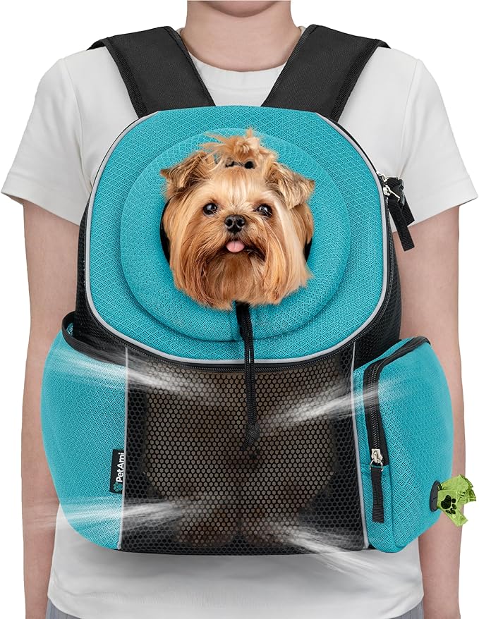 PetAmi Front Carrier Backpack, Ventilated Adjustable Pet Chest Carrier for Dog Cat, Hiking Camping Travel, Small Puppy Medium Cat Carrying Bag, Max 10 lb, Sea Blue