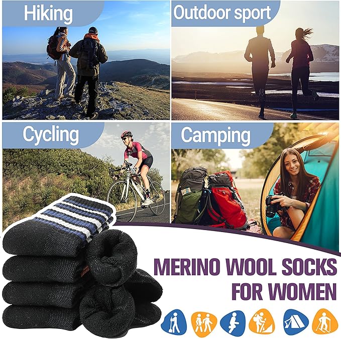 Anlisim Merino Wool Hiking Socks for Women Thermal Winter Warm Boot Work Cushion Socks 5 Pairs