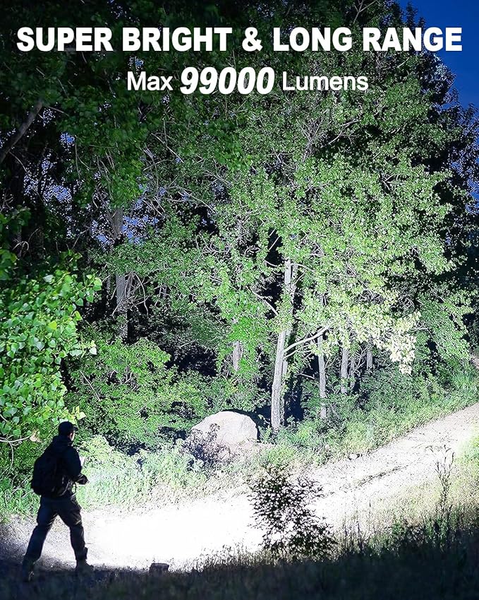 Rechargeable Flashlights High Lumens, 99,000 Lumen Super Bright Flashlight, 2pack Led High Powered Flash Light, Flashlight for Home, Camping, 5 Modes/12h Run Time for Outdoor, IPX6 Waterproof