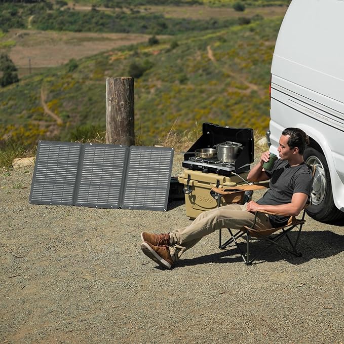 SunJack 120W Foldable Portable Solar Panel Charger with Kickstands, MC4/PD60 USB-C/USB-A, ETFE Monocrystalline, Waterproof Solar Charger for Camping, RV, Power Station, Generator, Off Grid, Emergency