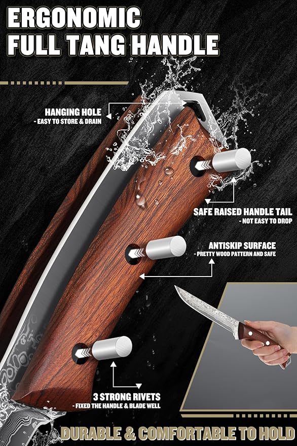 ROCOCO Damascus Boning Knife for Meat Cutting Deboning Brisket Slicing Trimming knife Fish Fillet Knife with Narrow Blade for Kitchen Camping BBQ Birthday Mothday's Day Gift 5.3"