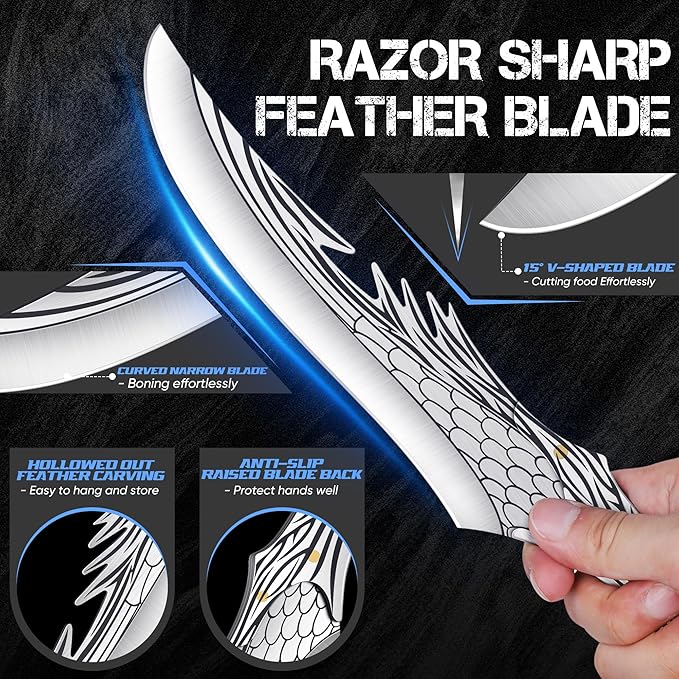 ROCOCO Feather Viking Boning Knife - Butcher Meat Cleaver Birthday Father Mother Christmas Gift Men 8.6"
