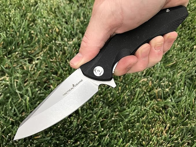 TACTICAL GEARZ Pocket Knife for EDC, G10 Handle, D2 Steel Stonewashed Blade, Includes Sheath (Zeta)