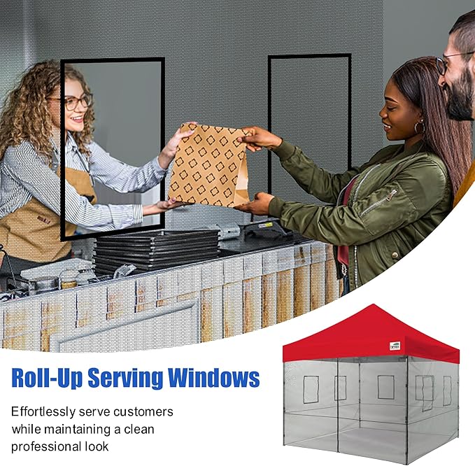 Eurmax USA 10'x10' Pop-up Canopy Tent Commercial Instant Canopies with 4 Removable Zipper End Food Service Wall kit and Roller Bag, Bonus 4 SandBags(Red)