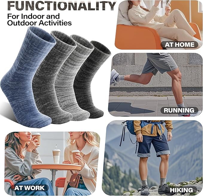 Anlisim Merino Wool Warm Boot Hiking Socks Thermal Extra Thick Winter Cozy Crew Comfy Cushioning Work Women Men Socks 4 Pairs
