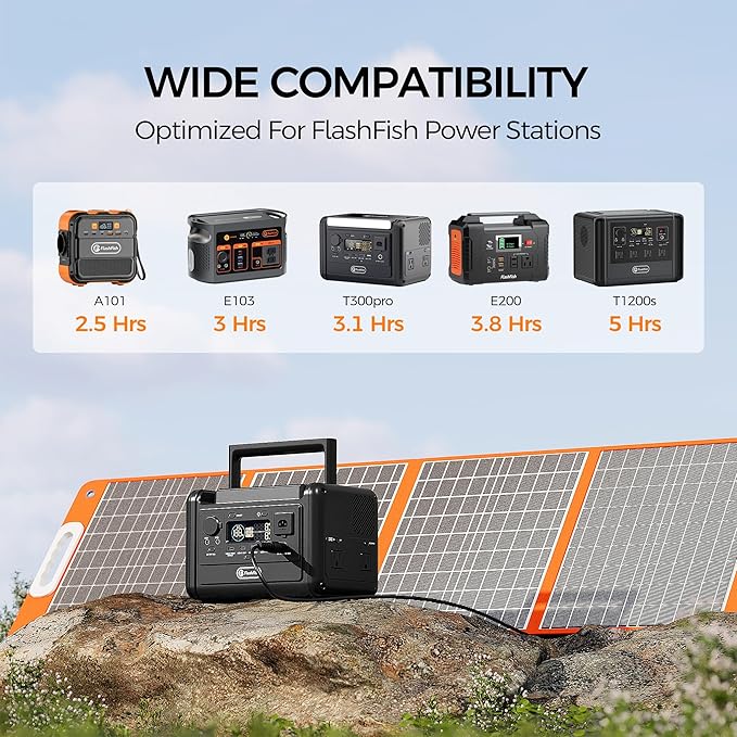 Flashfish 100W 18v Foldable Solar Panel, High-Efficiency Solar Charger with Dc Output & 65W USB.C QC3.0 Port for Portable Power Station, Camping, Travel & Outdoor