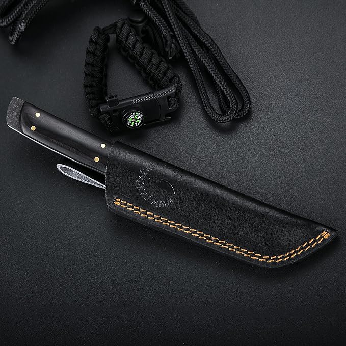 Perkin Handmade Fixed Blade Hunting Knives with Sheath-Full Tang Bushcraft Fixed-Blade Tanto Knives for Outdoor, Camping, Survival Tactical, Fighting, Hiking, Skinning, Hunter-Unisex Adults