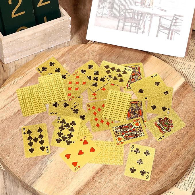 2 Decks Mini Playing Cards, Gold Waterproof Playing Cards, Mini Poker Deck for Parties and Games, Party Favor, Tiny Deck of Novelty Party Gift for Christmas, Halloween, New Year, Par