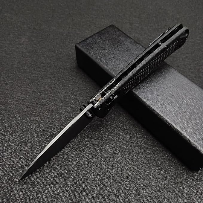 HUAAO Mini Folding Pocket Knife, Plain Edge, Thumb Stud Manual Open, Glass Reinforced Nylon Grivory Handle with Belt Clip for EDC Camping(440C blade)