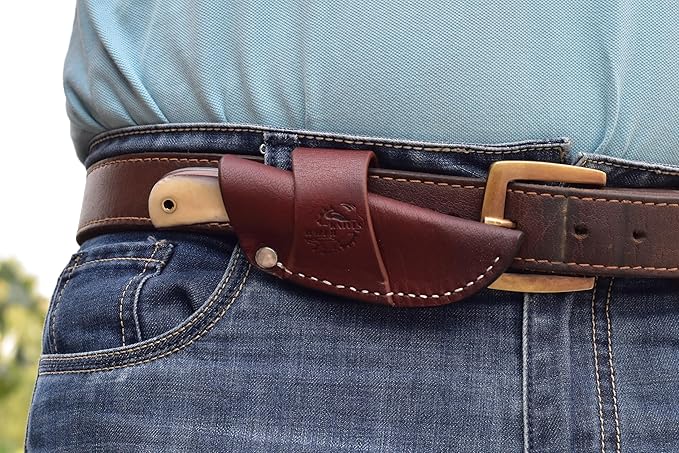 Knives Ranch Handmade Cowboy Style Dandy Knife - Perfect Size & Style for EDC & Skinning ??Cattle Bone Handle ??Heavy-duty Horizontal Carry Sheath (2006-B)