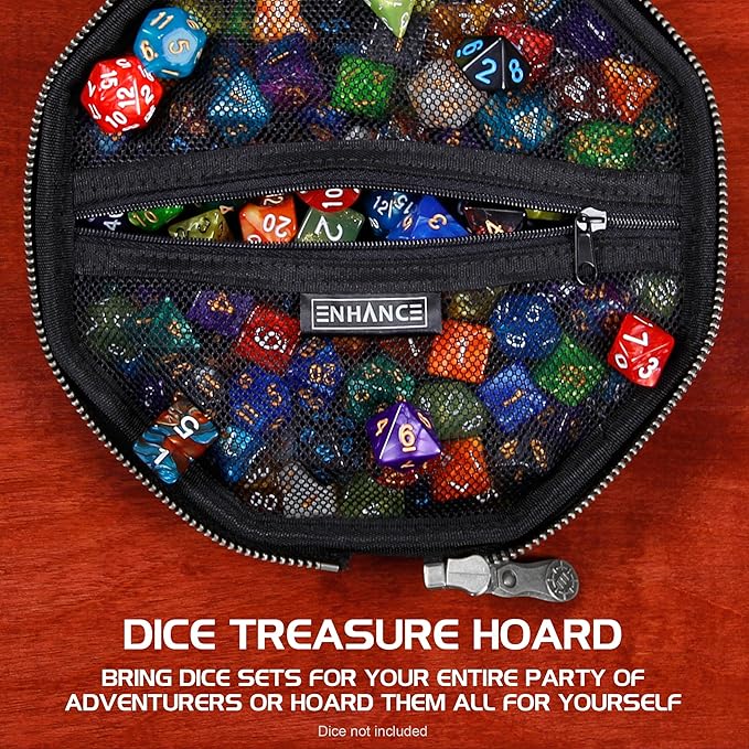 ENHANCE DND Dice Tray and Case - Collector's Edition DND Dice Holder up to 150 D&D Shakers with Hard Shell Exterior and Protective Soft Interior - Rolling Tray Perfect for Game Night (Dragon Green)