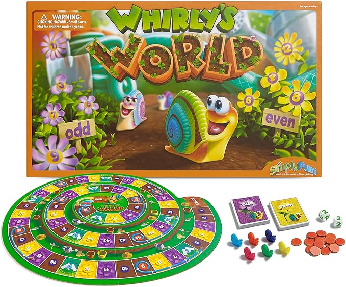 SimplyFun Whirly?™s World - Educational Board Game for Kids - Math Game to Teach Concept of Even & Odds - 2-6 Players, Ages 6 & Up