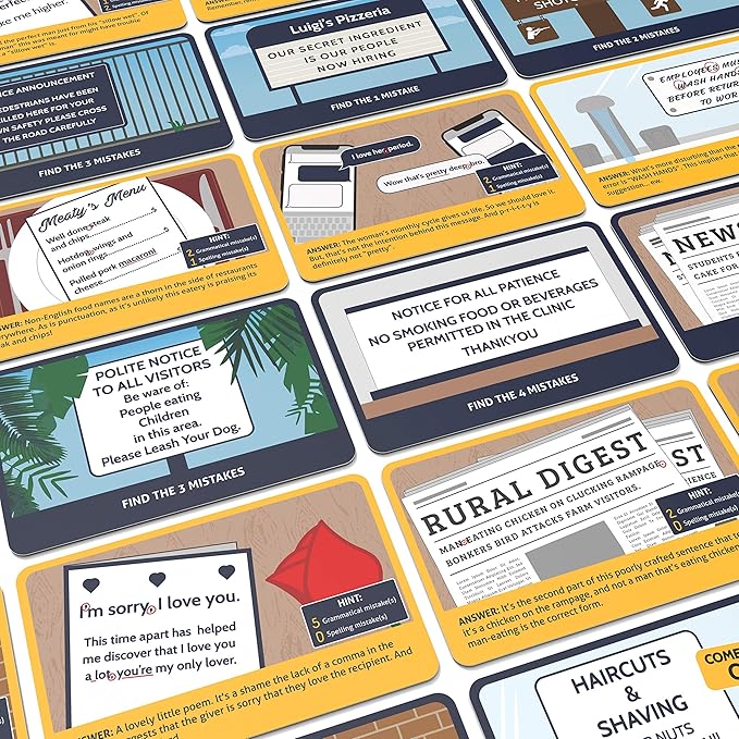 Grammar Police Game - Correct The Bad Grammar Flash Card Game - Fun Grammar Detective Game - Suitable for Family, Kids, Teenagers & Adults